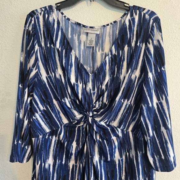 Catherines Tunic Top Womens 1X Blue  3/4 Sleeve Casual Basic Stretchy V-Neck - Picture 4 of 9